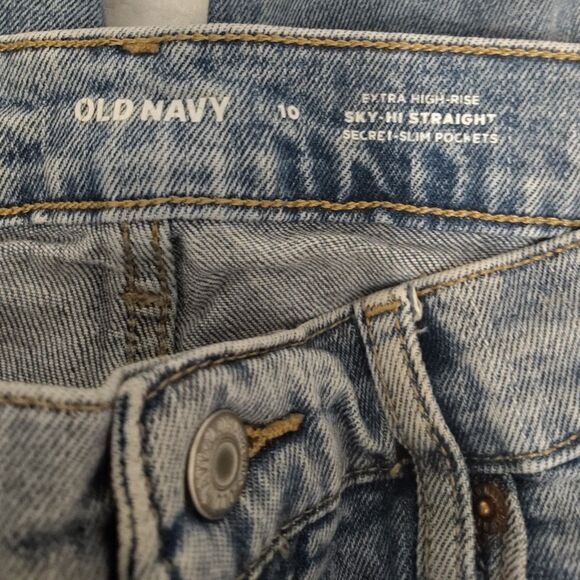 Old Navy Extra High Rise Sky-Hi Straight Jeans Distressed Womens 10 Button Fly - Picture 5 of 6